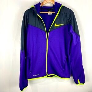 Nike Women's Therma-Fit Neon Fleece Full Zip Up Hooded Jacket Sporty Size Medium
